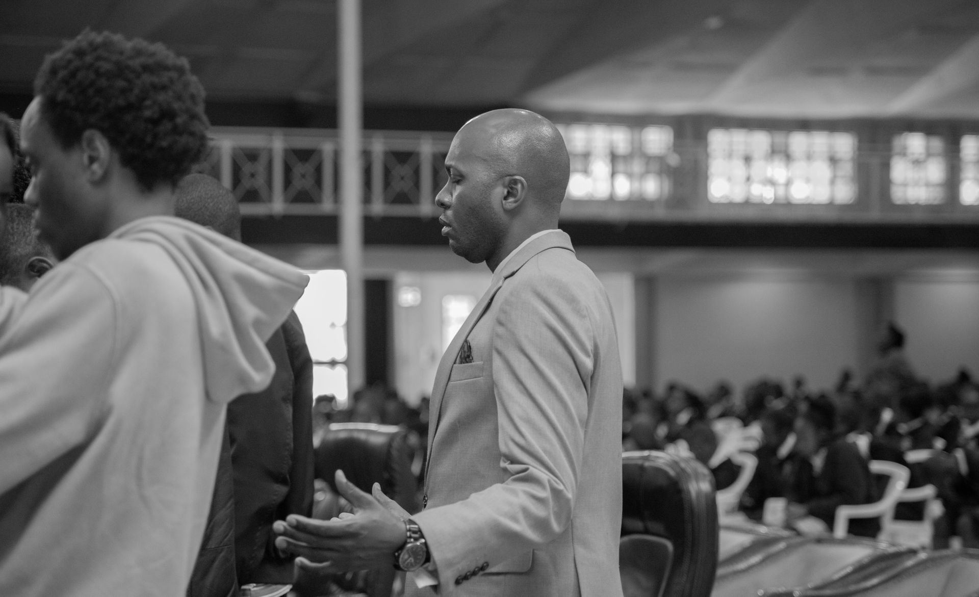 Congregation gathered in prayer and worship